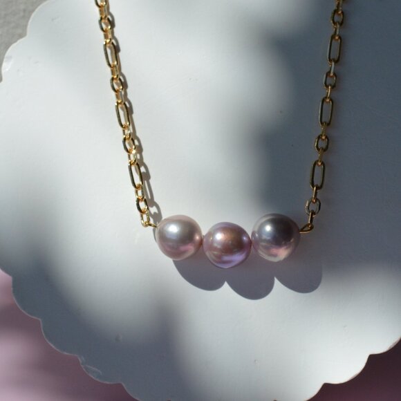 23" Natural Pastel Edison Pearl Necklace – Gold Plated Chain - Picture 3 of 6
